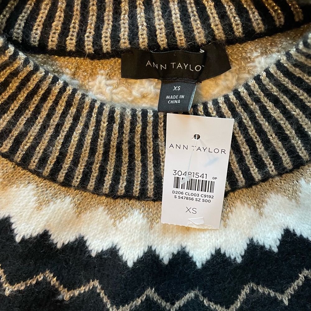 Ann Taylor NWT Cream, Gold and Black Fair Isle Sweater, Size “XS” - Picture 9 of 10